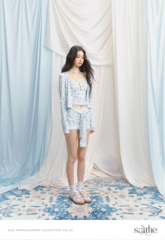 3-Piece Puppy Print: Cami, Button-Up & Tie Shorts