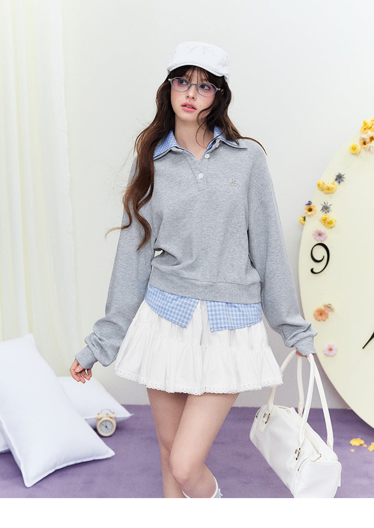 Polo Pullover With Faux Check Layers