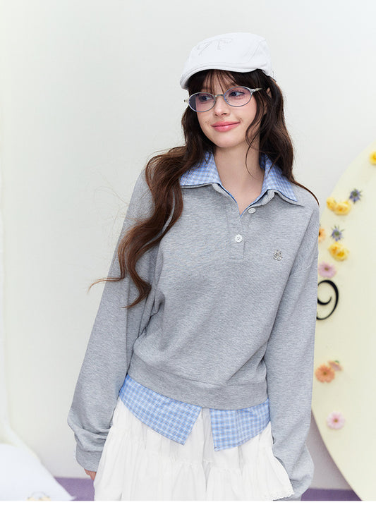 Polo Pullover With Faux Check Layers