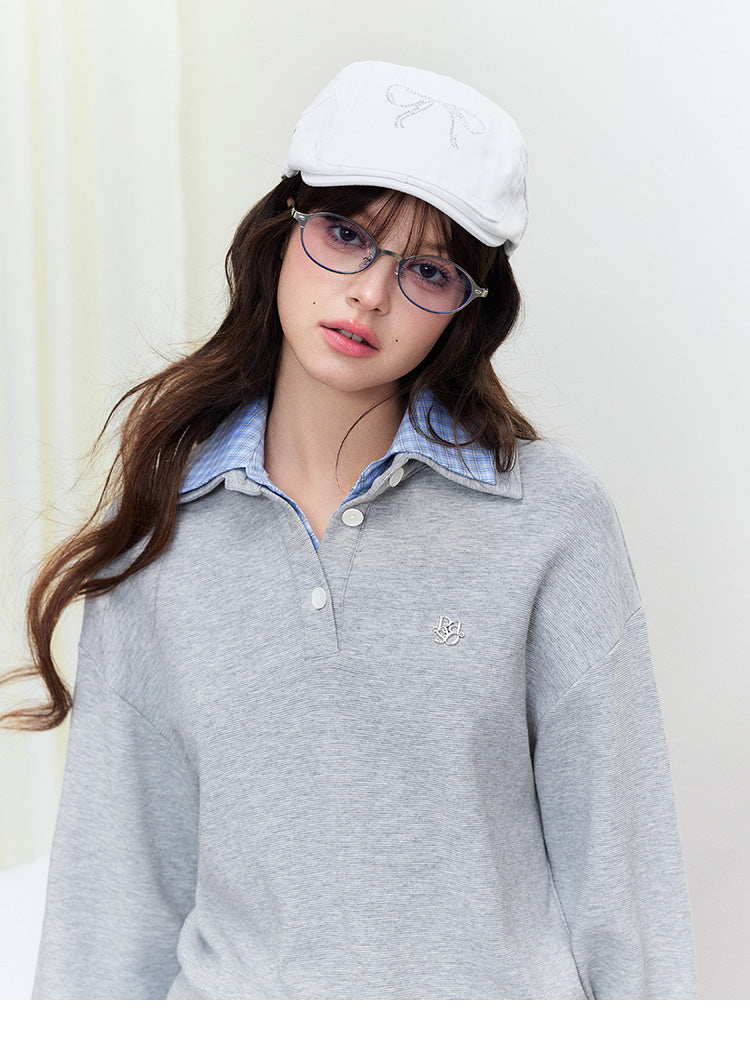 Polo Pullover With Faux Check Layers