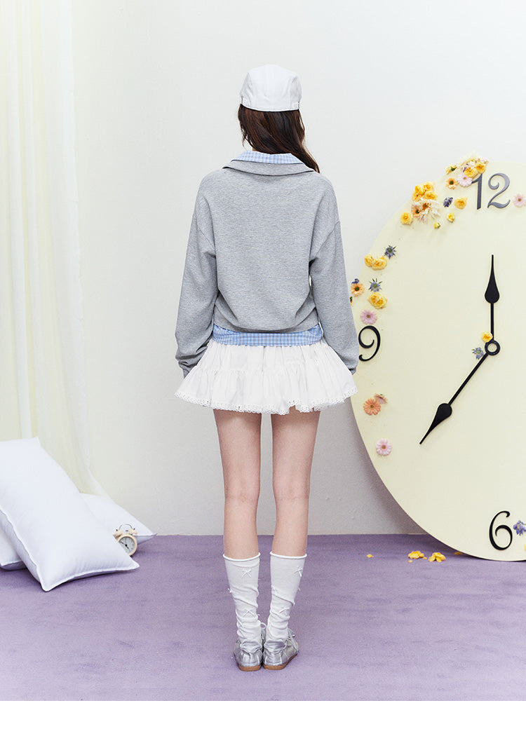 Polo Pullover With Faux Check Layers