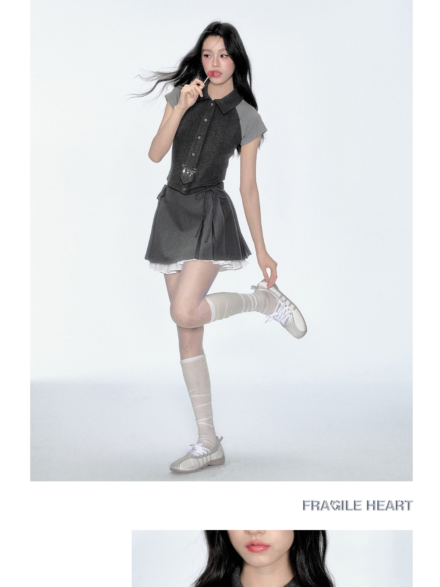 Two-Tone Color Block Shirt & Lace-Trimmed Skirt