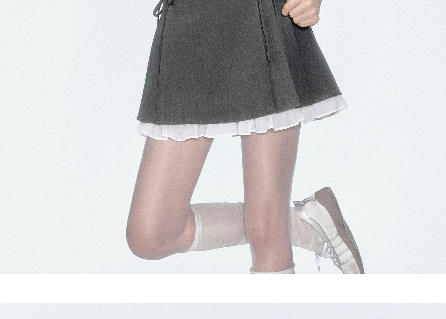Two-Tone Color Block Shirt & Lace-Trimmed Skirt