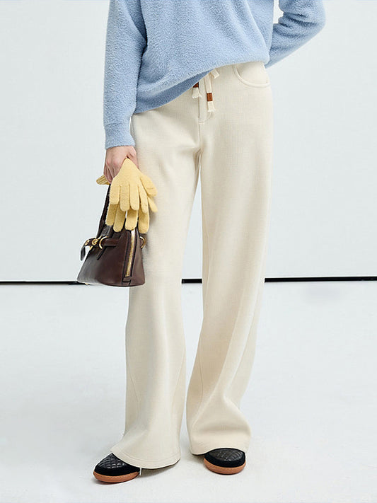 Stretchy Rib-Knit Back Waistband Zip-Up Pants