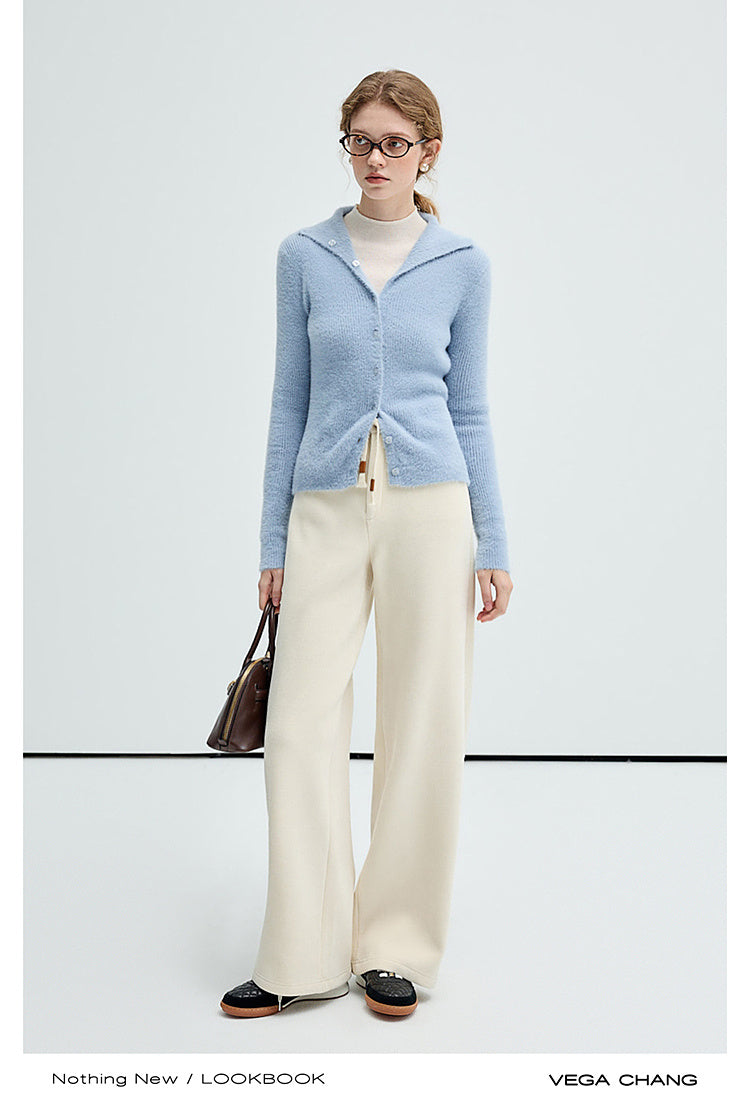 Stretchy Rib-Knit Back Waistband Zip-Up Pants