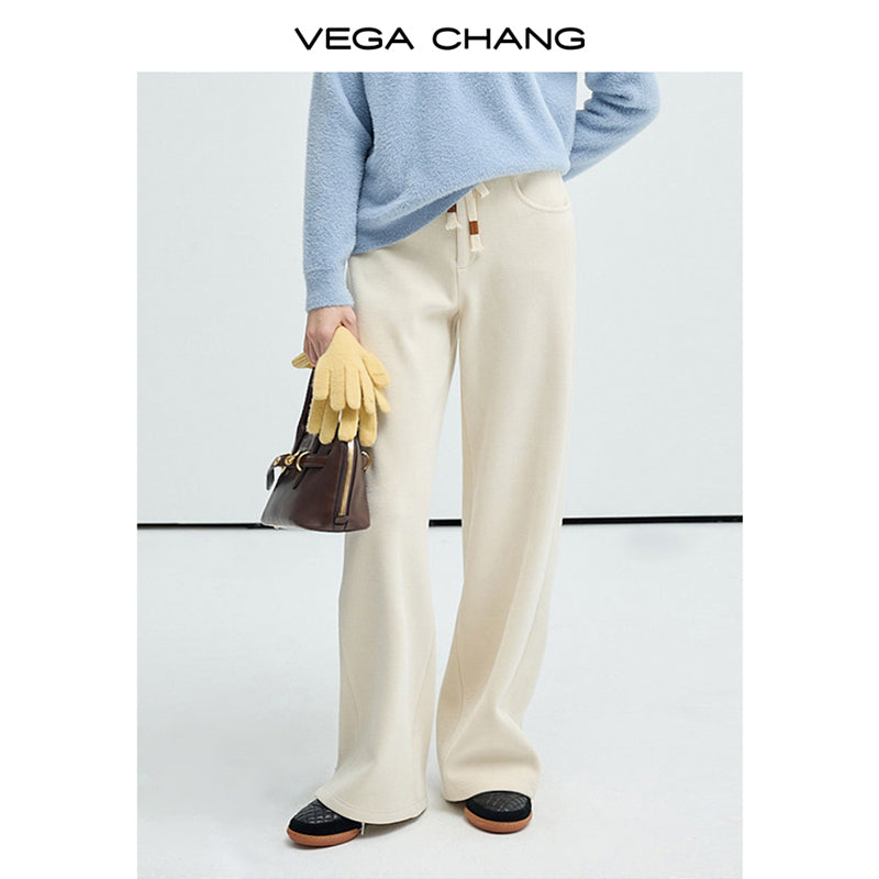 Stretchy Rib-Knit Back Waistband Zip-Up Pants