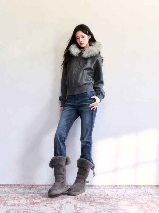 Zip-Up Hoodie With Fur Trim