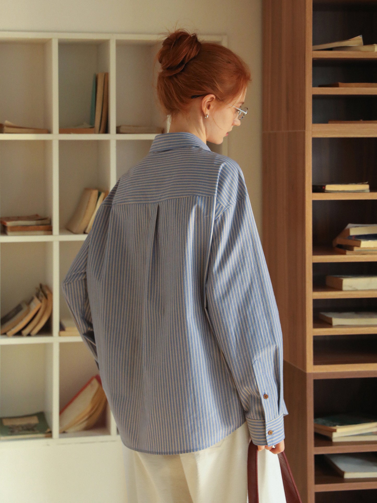 Contrast Button Striped Cotton Shirt
