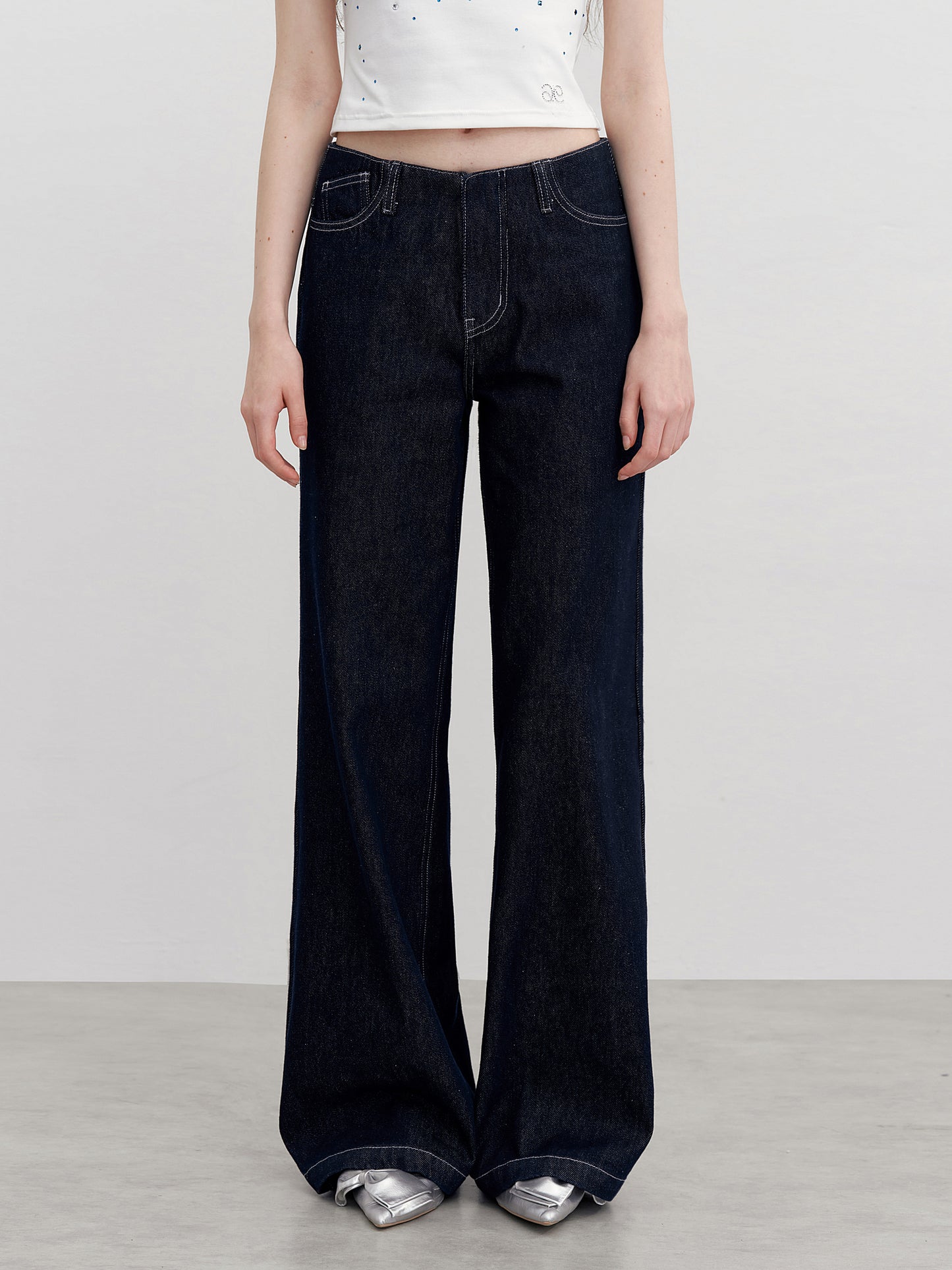 Flared Jeans With Logo Stitched Pockets