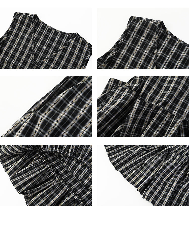 Sleeveless Plaid Ruffled Dress With Voluminous Silhouette