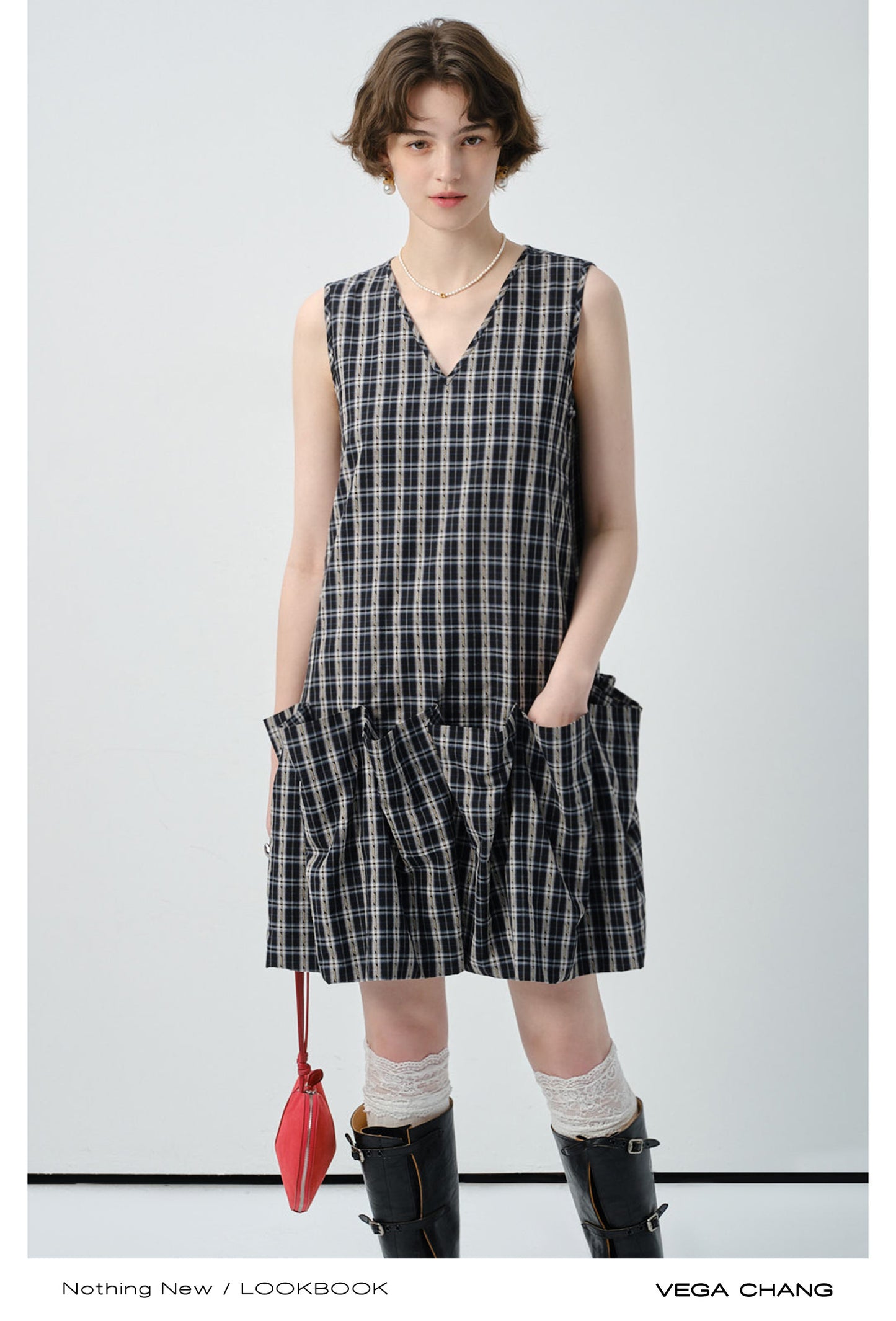 Sleeveless Plaid Ruffled Dress With Voluminous Silhouette