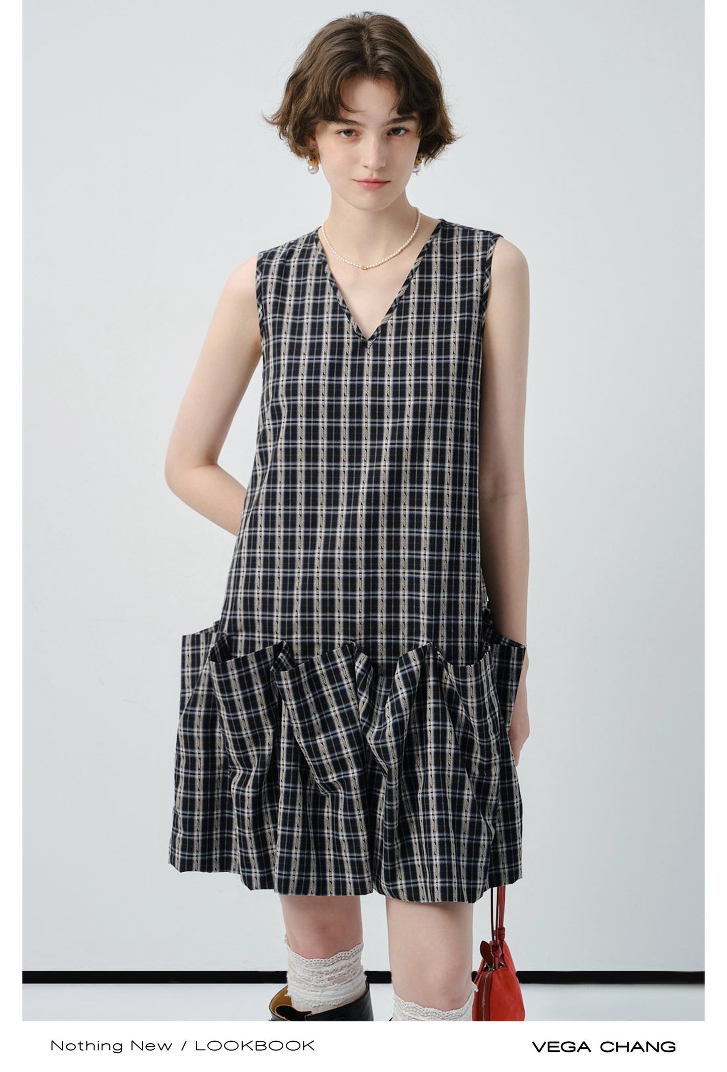 Sleeveless Plaid Ruffled Dress With Voluminous Silhouette
