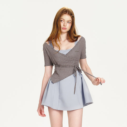 Sleeveless Fit-And-Flare Dress & Short-Sleeve Wrap Top