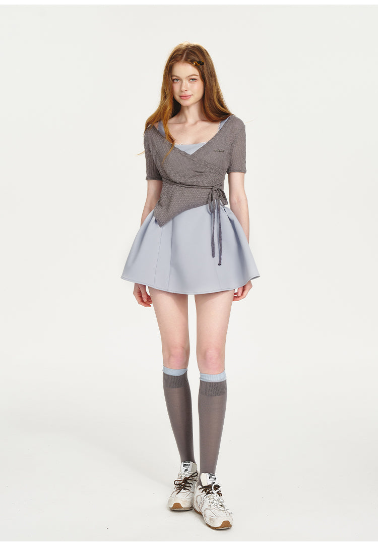 Sleeveless Fit-And-Flare Dress & Short-Sleeve Wrap Top