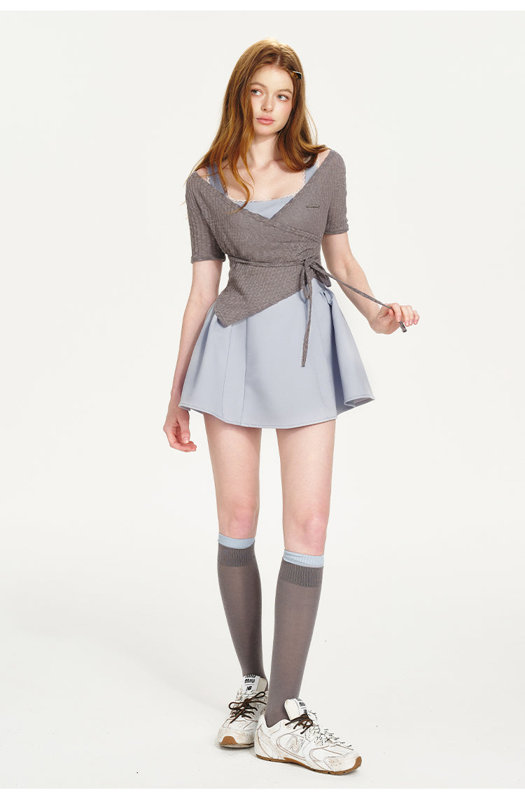 Sleeveless Fit-And-Flare Dress & Short-Sleeve Wrap Top