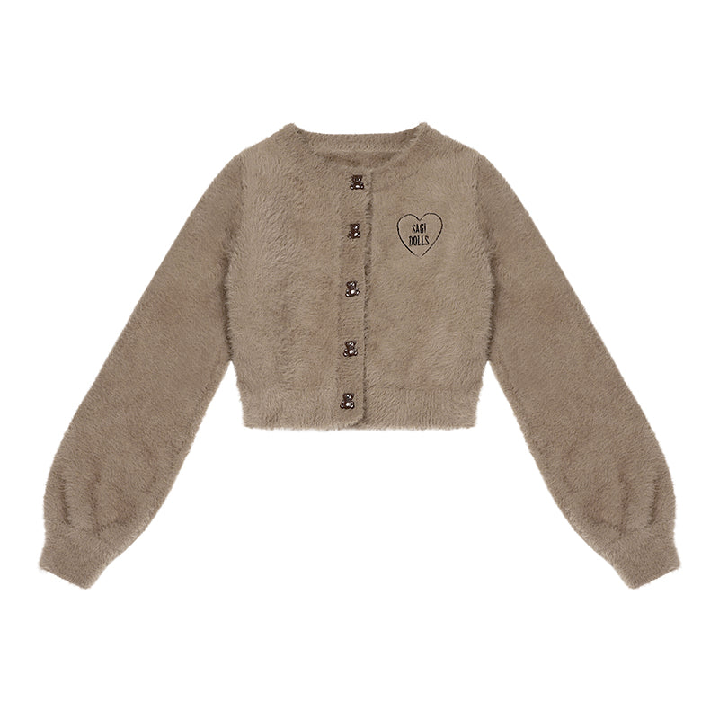 Doll Collar Plaid Mini Dress And Teddy Bear Cardigan