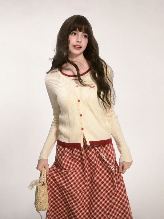 Two-Tone Rib Knit Cardigan And Camisole Set