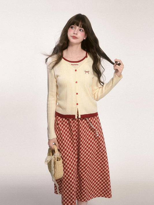 Two-Tone Rib Knit Cardigan And Camisole Set