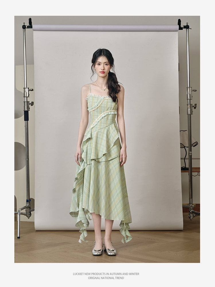 Plaid Ruffled Cami Dress In Two Lengths