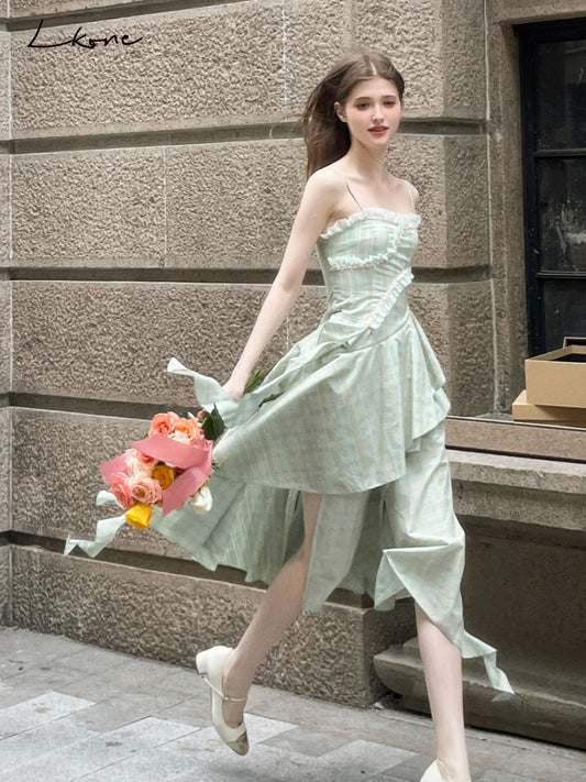 Plaid Ruffled Cami Dress In Two Lengths