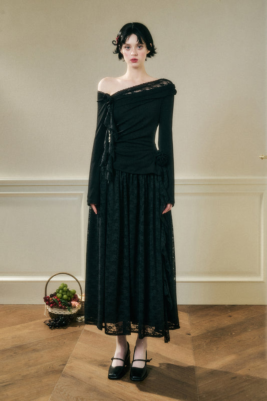 Asymmetric One-Shoulder Fitted Top And Lace Skirt