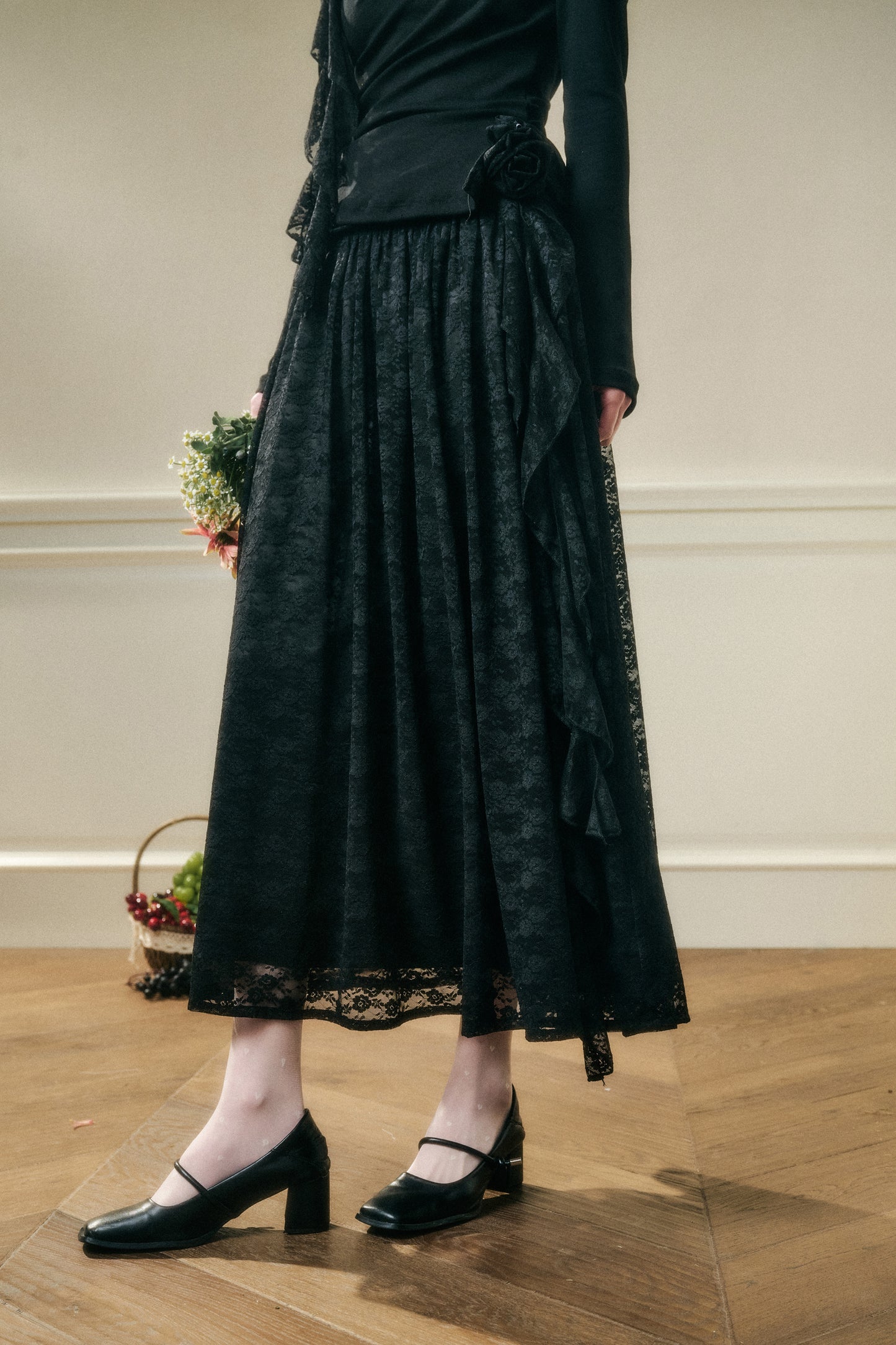 Asymmetric One-Shoulder Fitted Top And Lace Skirt
