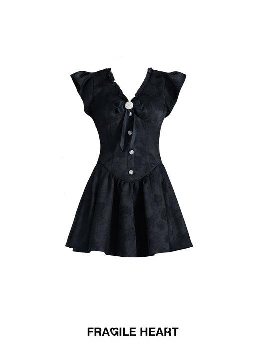 Floral Jacquard Dress With Butterfly Sleeves