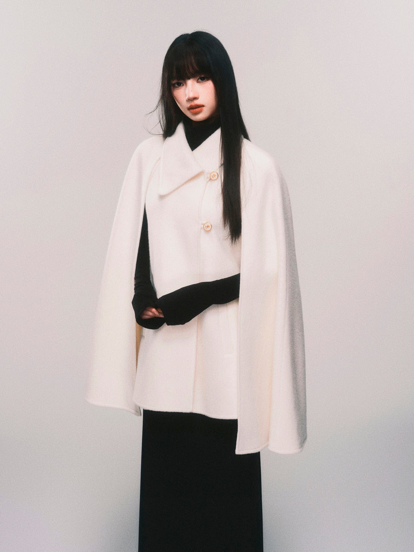 100% Wool Double-Layered Cape Coat