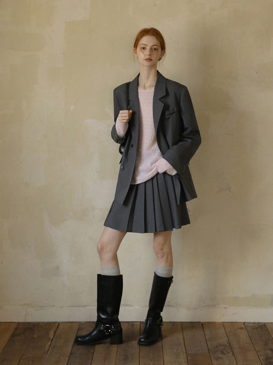 Chic Bow Detail Blazer & Belted Pleated Skirt