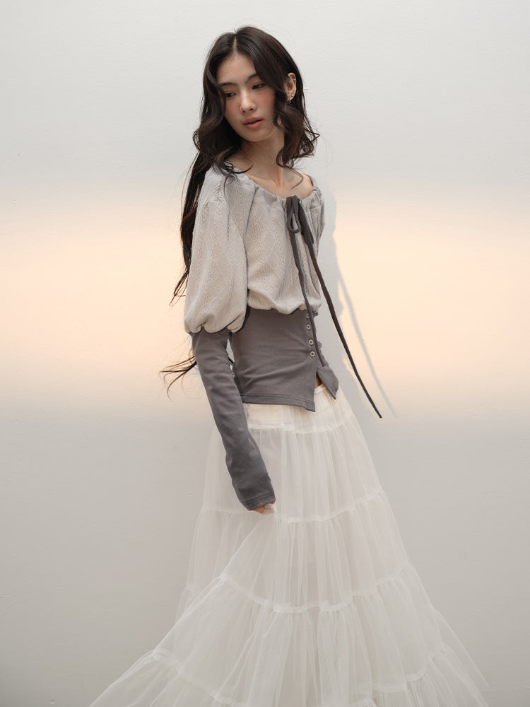 Two-Tone Cinched Bubble Silhouette Top