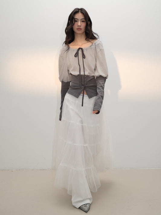 Two-Tone Cinched Bubble Silhouette Top