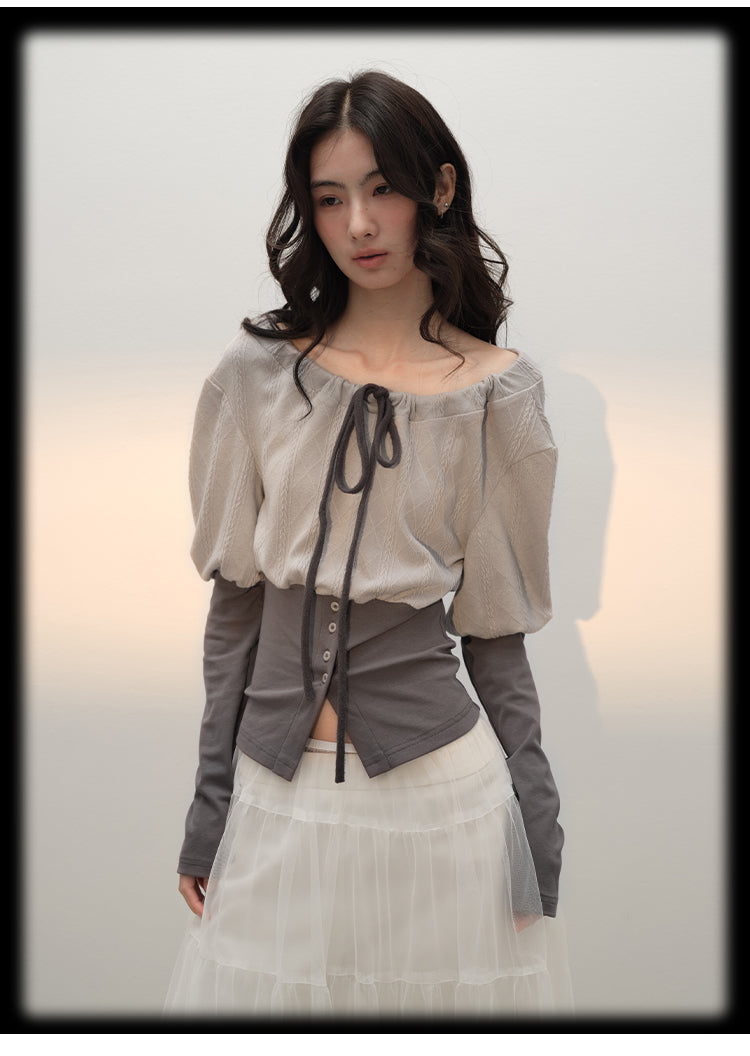 Two-Tone Cinched Bubble Silhouette Top