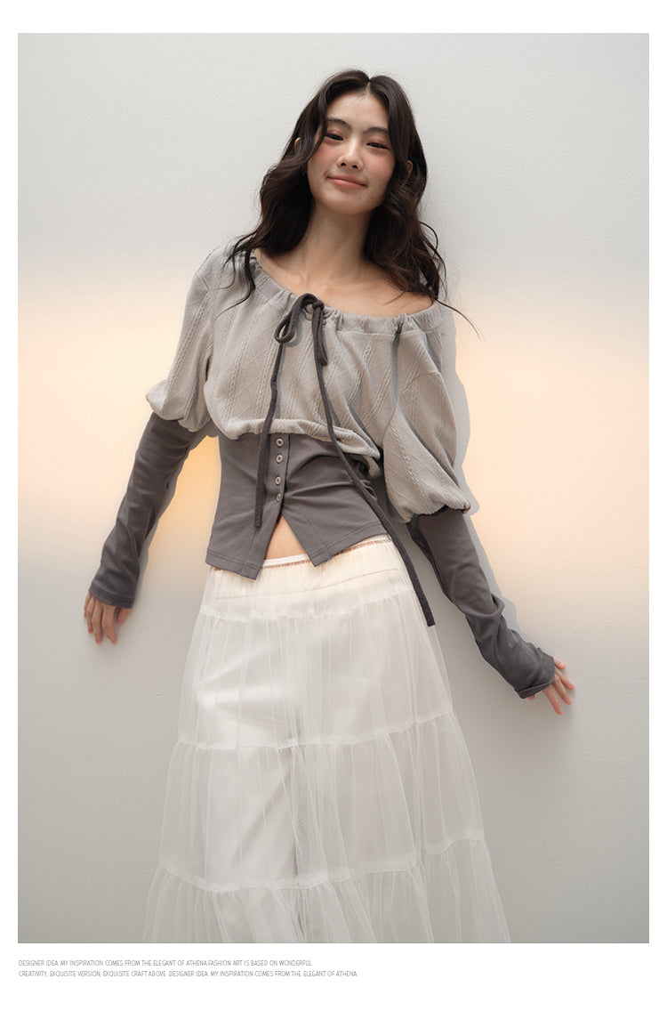 Two-Tone Cinched Bubble Silhouette Top