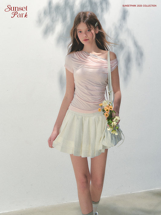 Faux Layered Draped One Shoulder Top