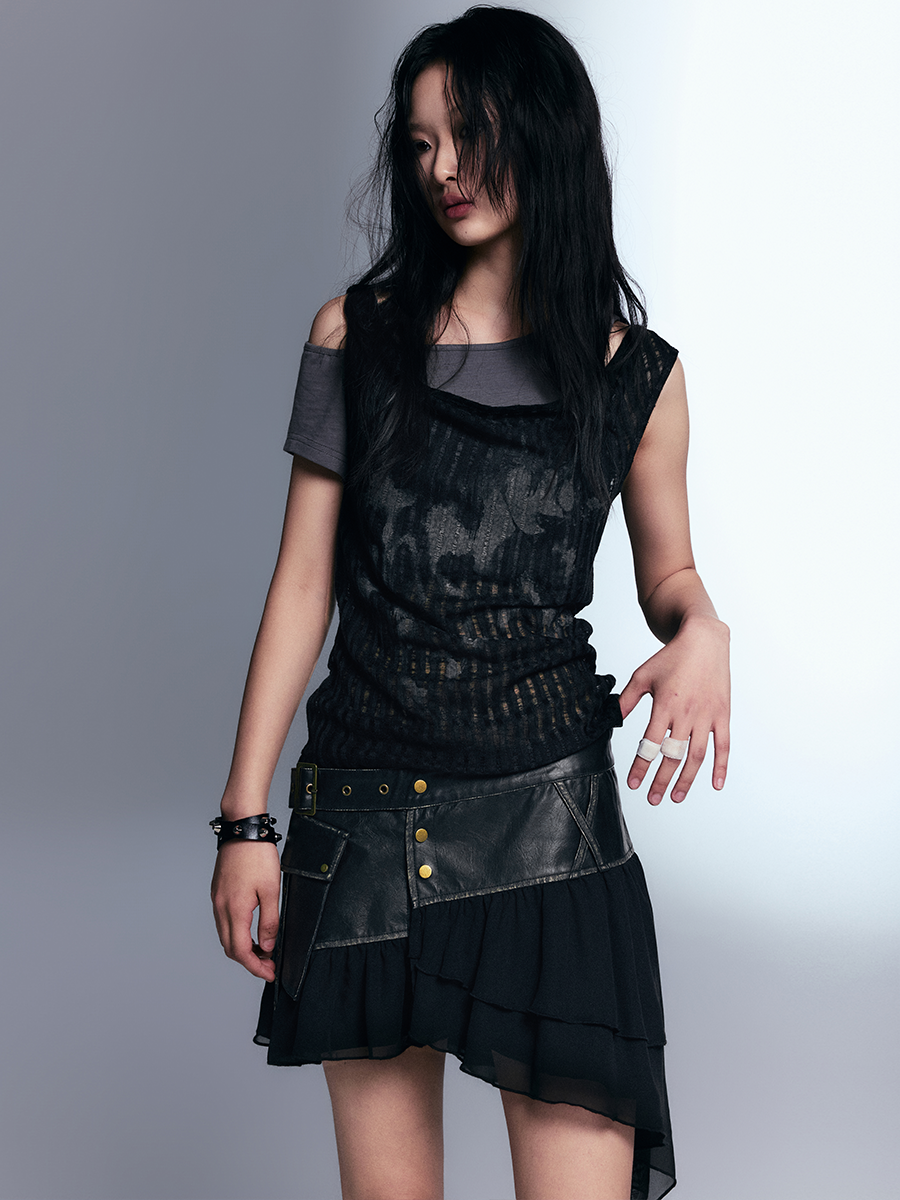 Punk Graphic Faux Layered Top