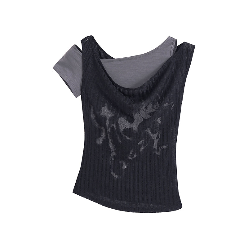 Punk Graphic Faux Layered Top