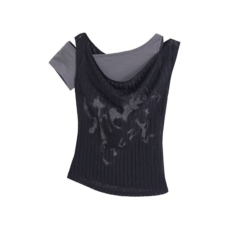 Punk Graphic Faux Layered Top
