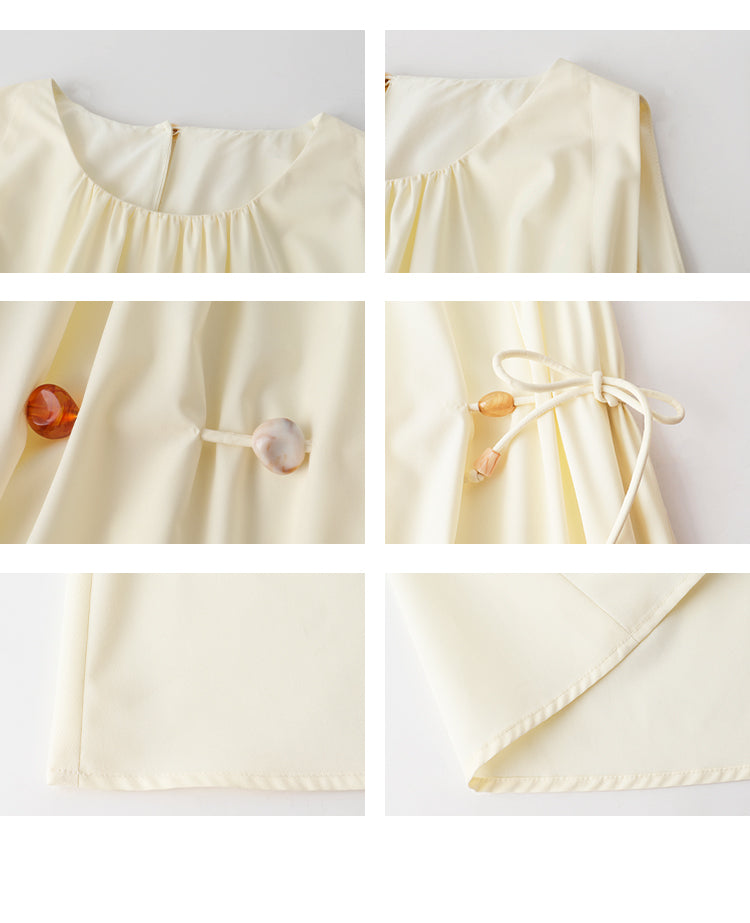 Sleeveless Gathered Dress With Beaded Rope Belt