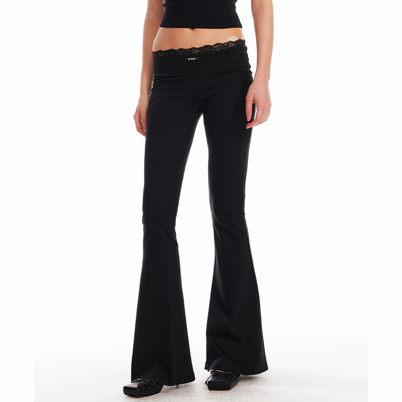 Lace-Trim Low Rise Bootcut Pants