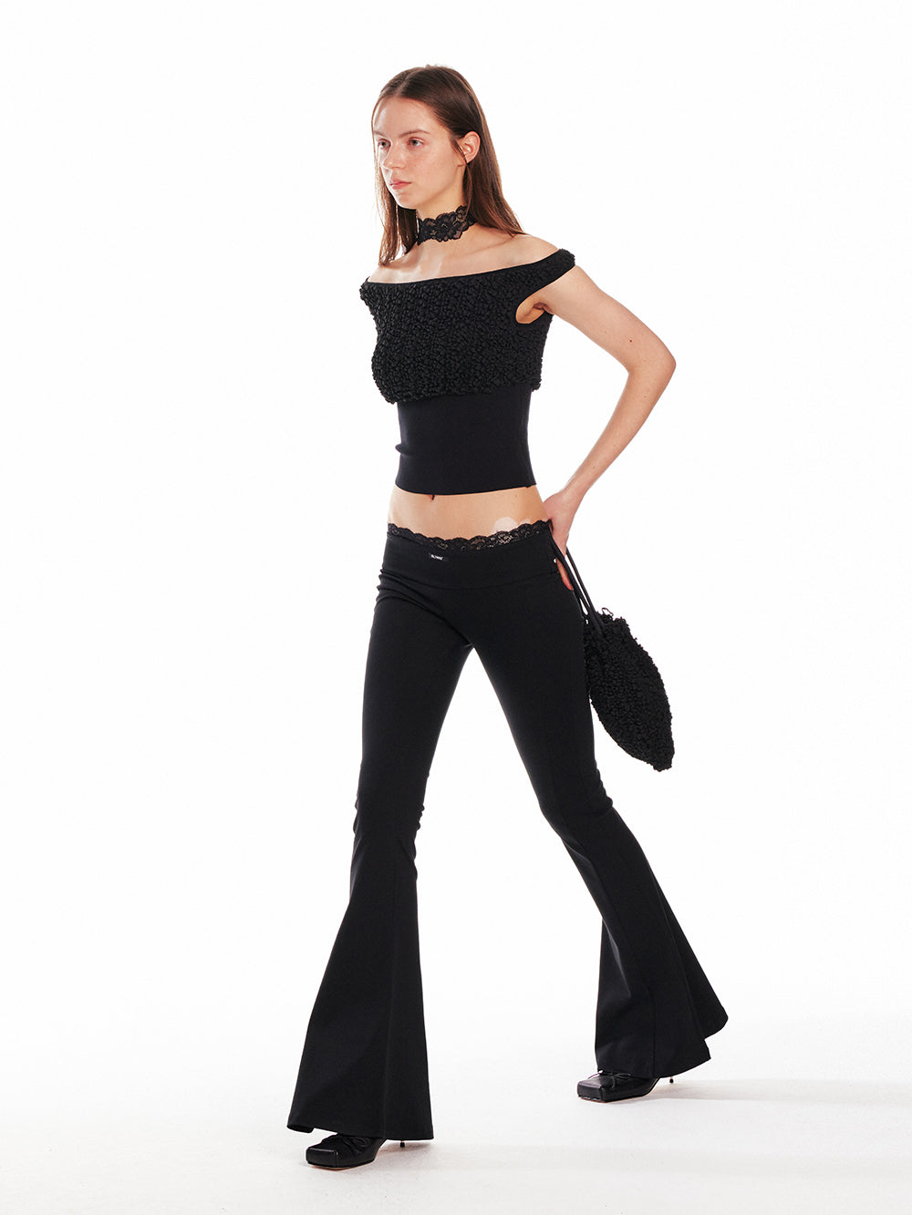 Lace-Trim Low Rise Bootcut Pants