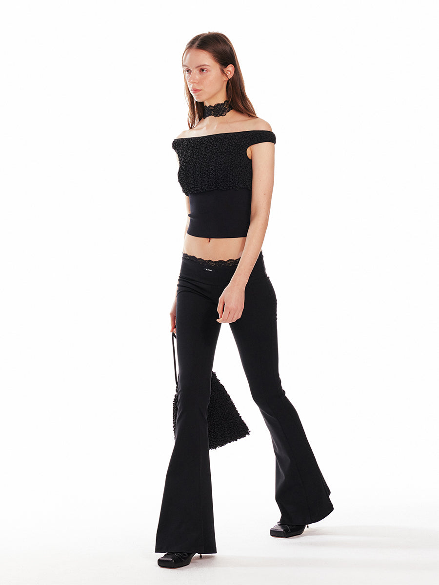 Lace-Trim Low Rise Bootcut Pants