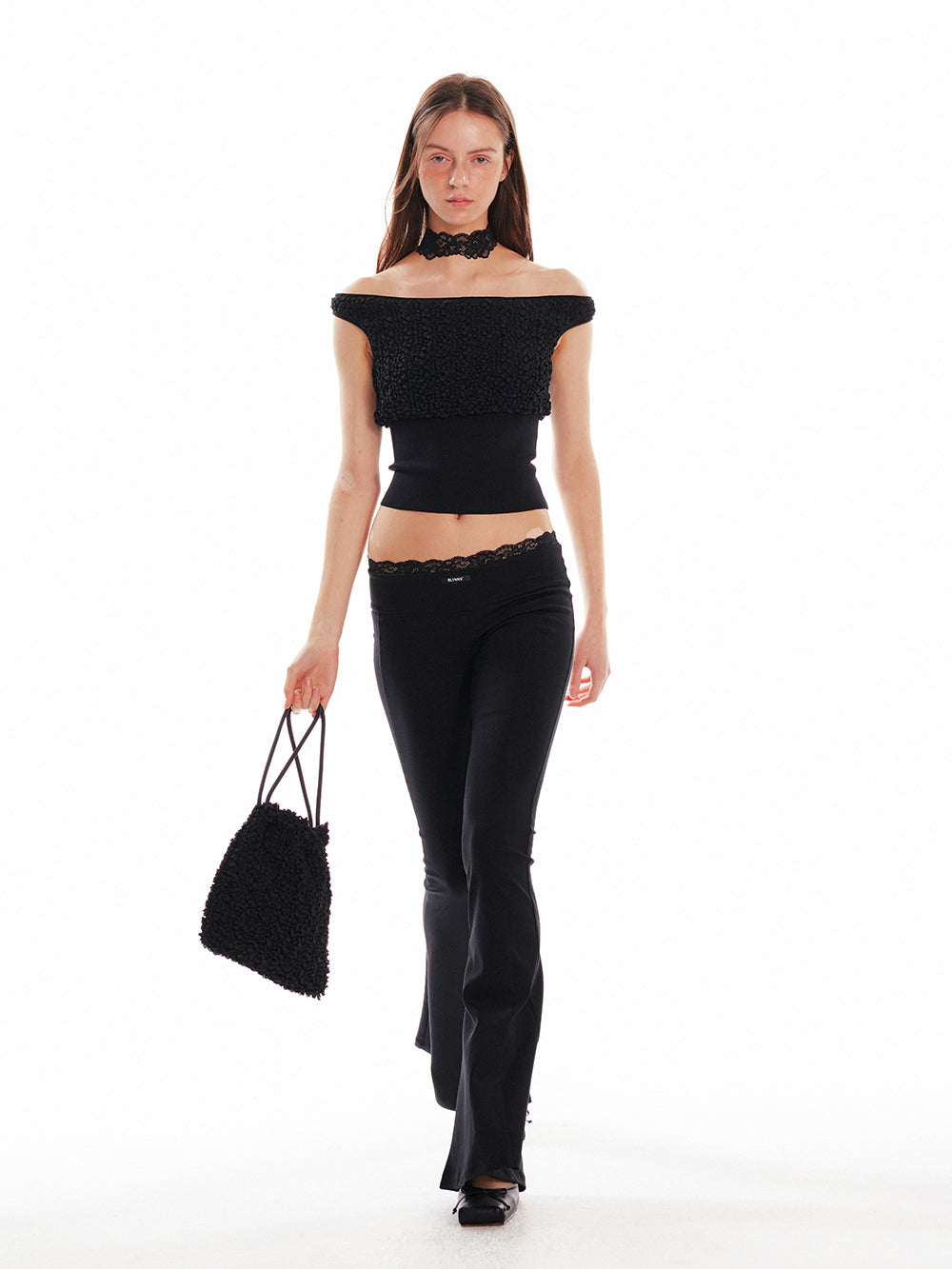 Lace-Trim Low Rise Bootcut Pants