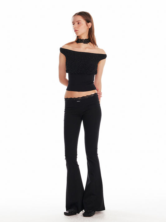Lace-Trim Low Rise Bootcut Pants