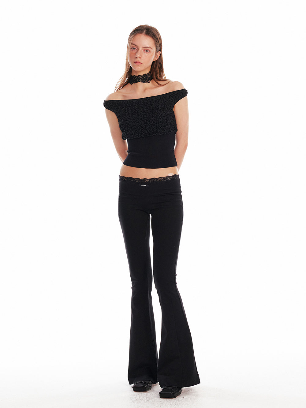 Lace-Trim Low Rise Bootcut Pants