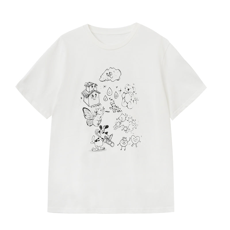 Cotton T-Shirt With Illustration Print