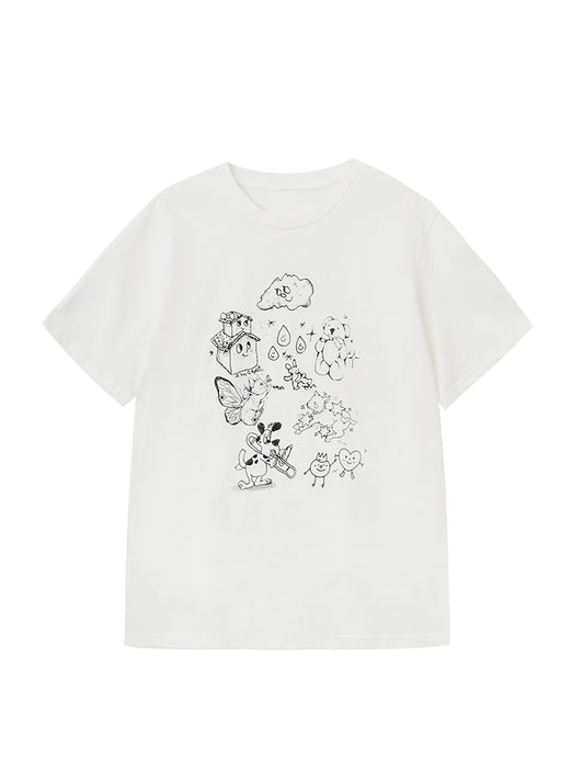 Cotton T-Shirt With Illustration Print