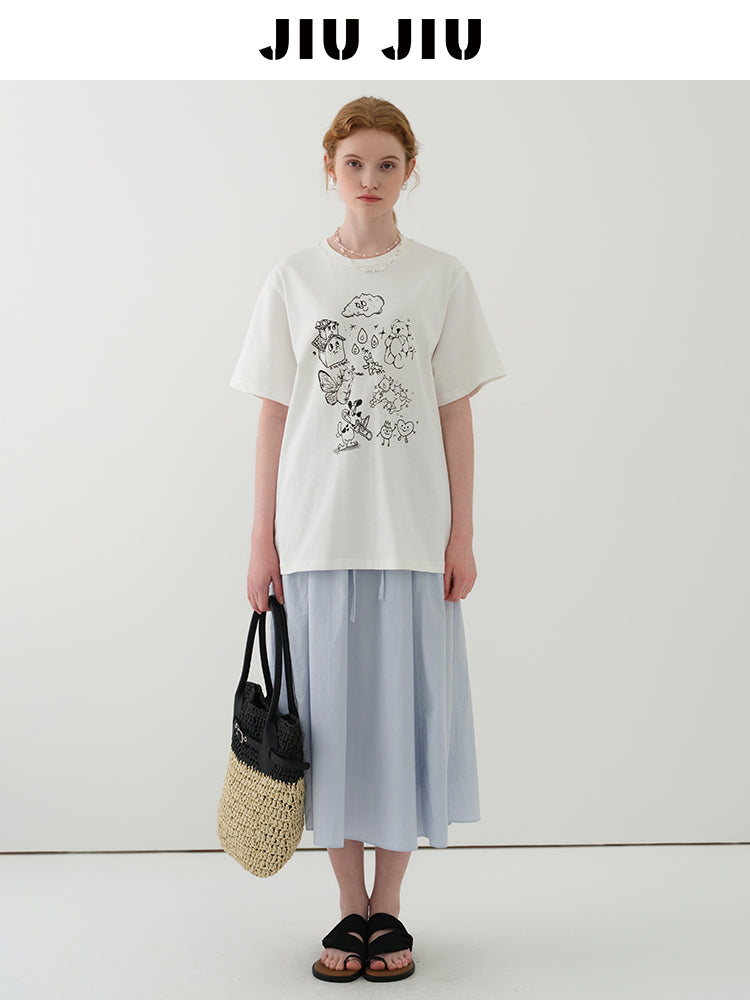 Cotton T-Shirt With Illustration Print
