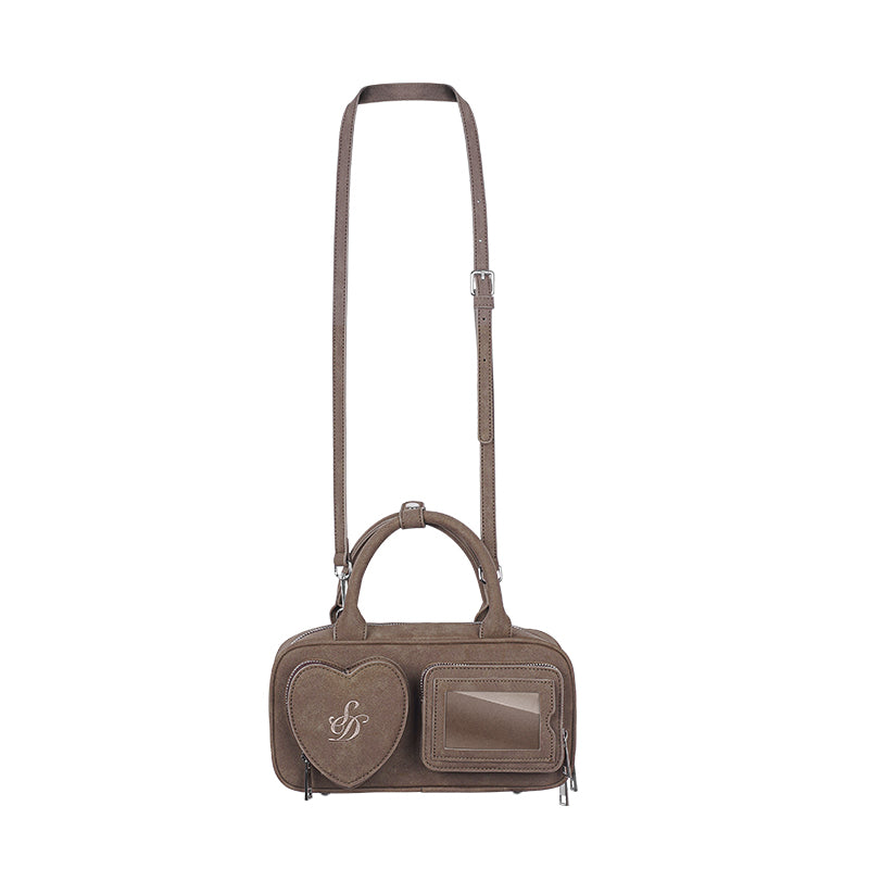 Faux Leather Heart Pocket Mini Crossbody Bag