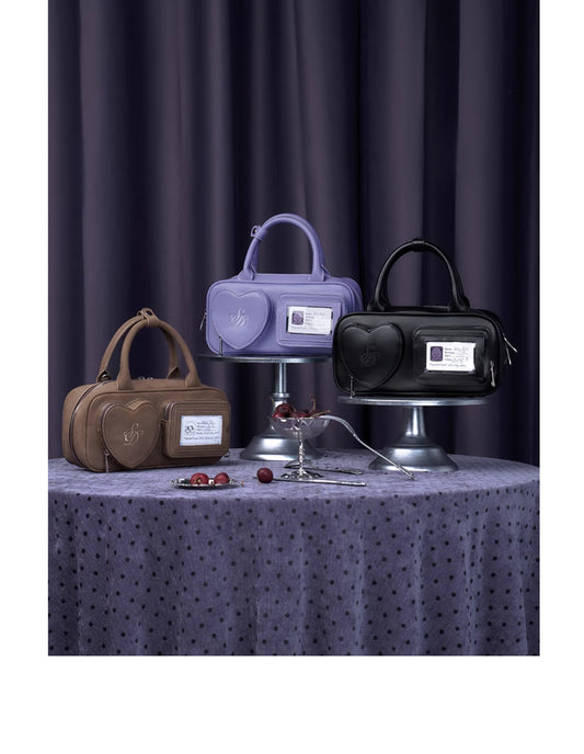 Faux Leather Heart Pocket Mini Crossbody Bag