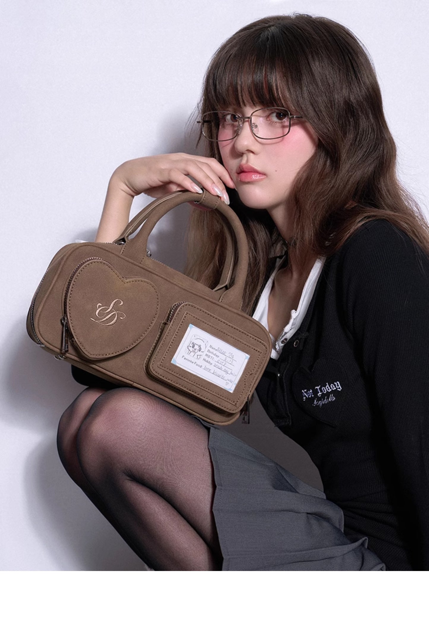 Faux Leather Heart Pocket Mini Crossbody Bag